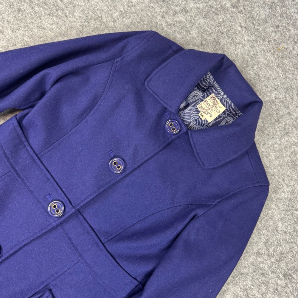 Tulle Anthropologie Women Royal Blue Wool Blend Button Up Pea Coat Jacket Size M